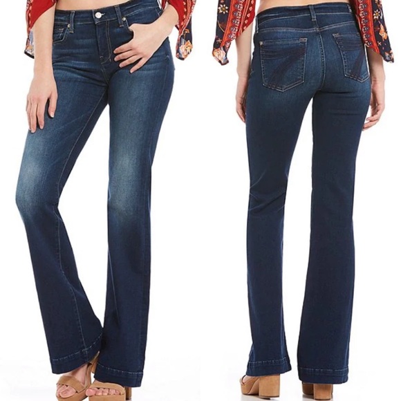 7FAM Dojo Wide Leg Flare Jeans Blue Thread Size 31